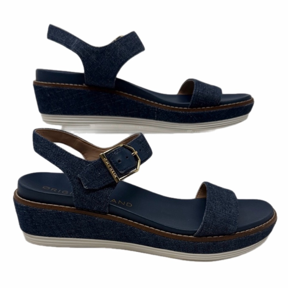 Cole Haan Navy Flatform Denim Wedge Original Grand Sandals  Size 6B